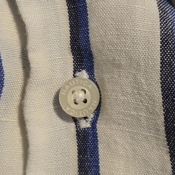 NAUTICA Mens Striped Linen Button Down Shirt Two Tone Blue Ivory Size Medium - Picture 6 of 9